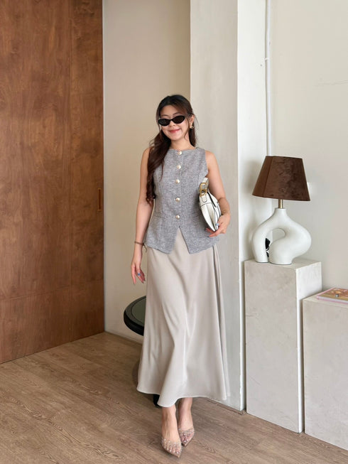 Two Piece Sleeveless Waist Coat Style With A Line Skirt